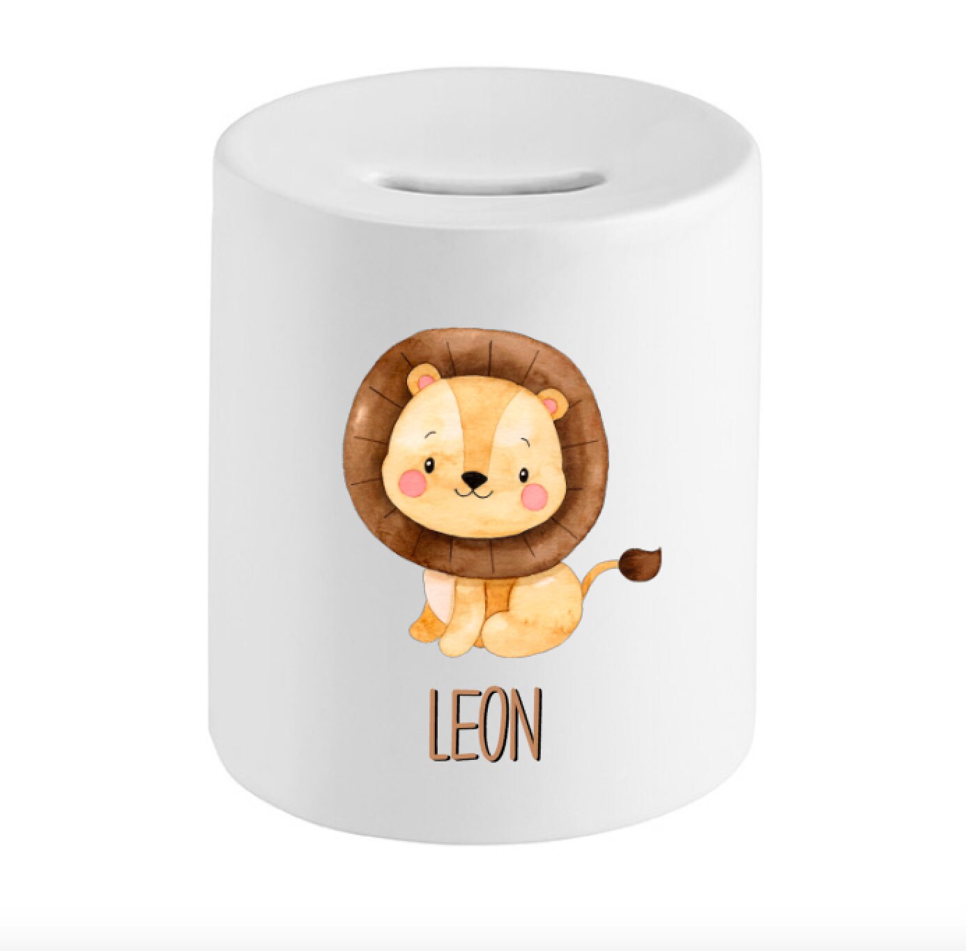 Spardose mit Name - personalisiert - Einschulung Geburt - 6 Safari Tiere zur Auswahl Aquarell