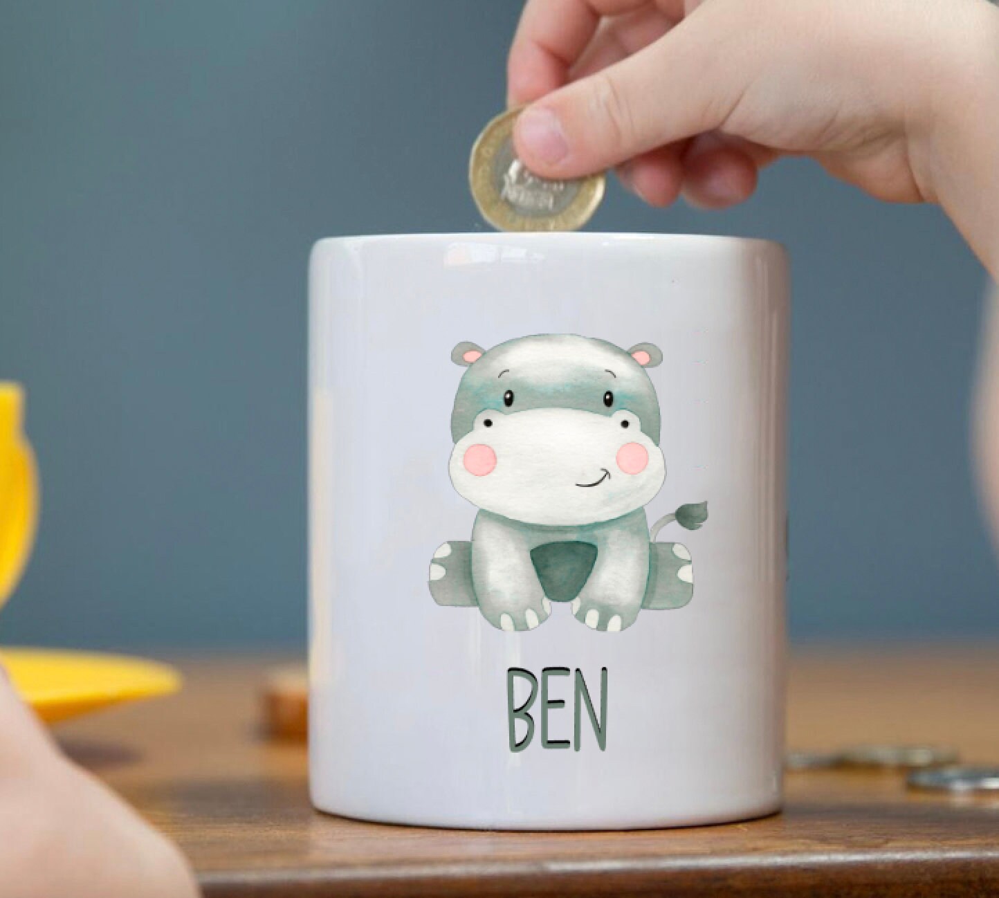 Spardose mit Name - personalisiert - Einschulung Geburt - 6 Safari Tiere zur Auswahl Aquarell
