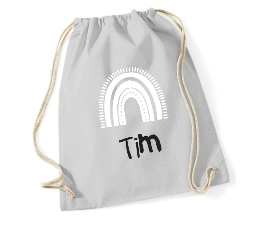 Turnbeutel Kita Kindergarten Stofftasche mit Name personalisiert Regenbogen