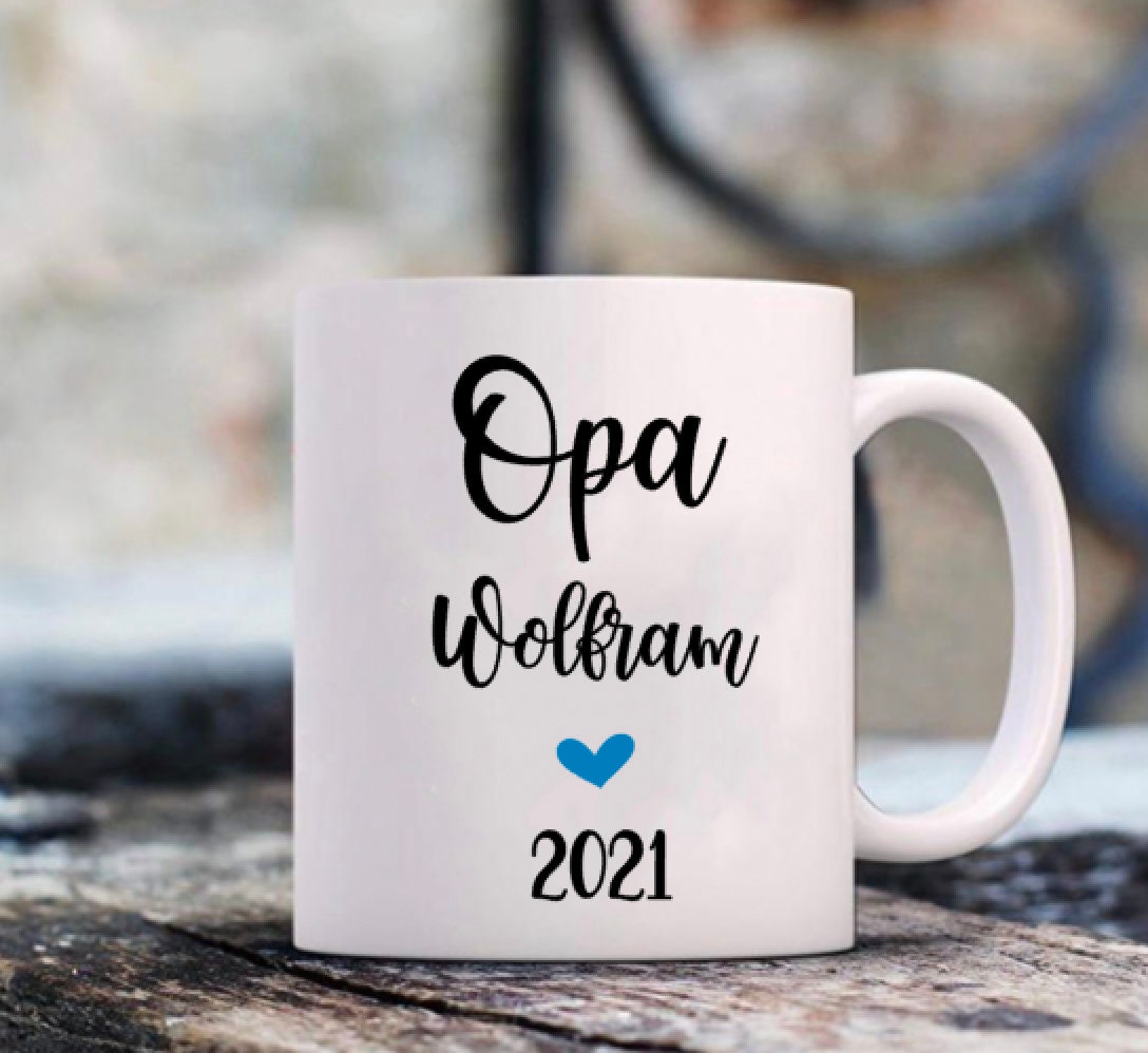 Tasse Opa 2025 2026 personalisiert - Schwangerschaftsverkündung Geschenk Vater auch mit Namen