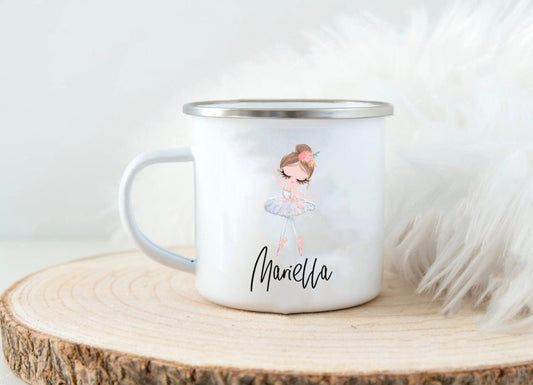 Kinderbecher mit Namen - Tasse Emailletasse Kindertasse Becher personalisiert - 6 Ballerinas zur Auswahl