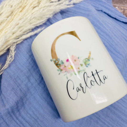 Spardose mit Name - personalisiert - Einschulung Geburt - Floral Initial Romantisch Mädchen