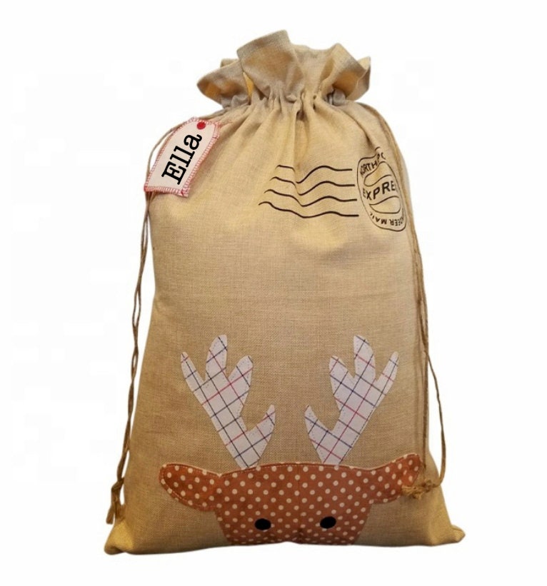 Nikolaussack Weihnachtssack Geschenkbeutel Weihnachten Jutesack groß personalisiert mit Namen - Rentier