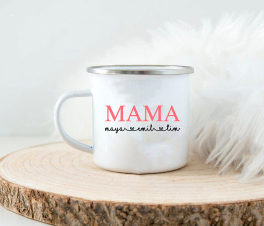 Mama Tasse Emaille personalisiert mit Namen - Farbe wählbar - Kaffeetasse Becher - Geschenk Mama