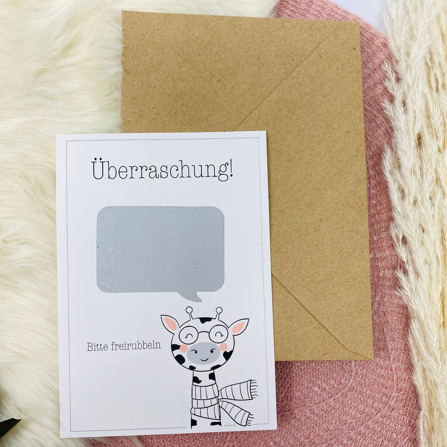 Rubbelkarte zum selbst beschriften - 3er Set - mit Umschlag und Sticker - Giraffe - Patentante Schwangerschaft Geburtstag