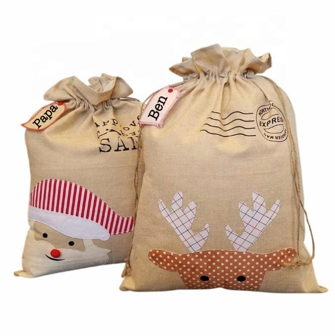 Nikolaussack Weihnachtssack Geschenkbeutel Weihnachten Jutesack groß personalisiert mit Namen - Rentier