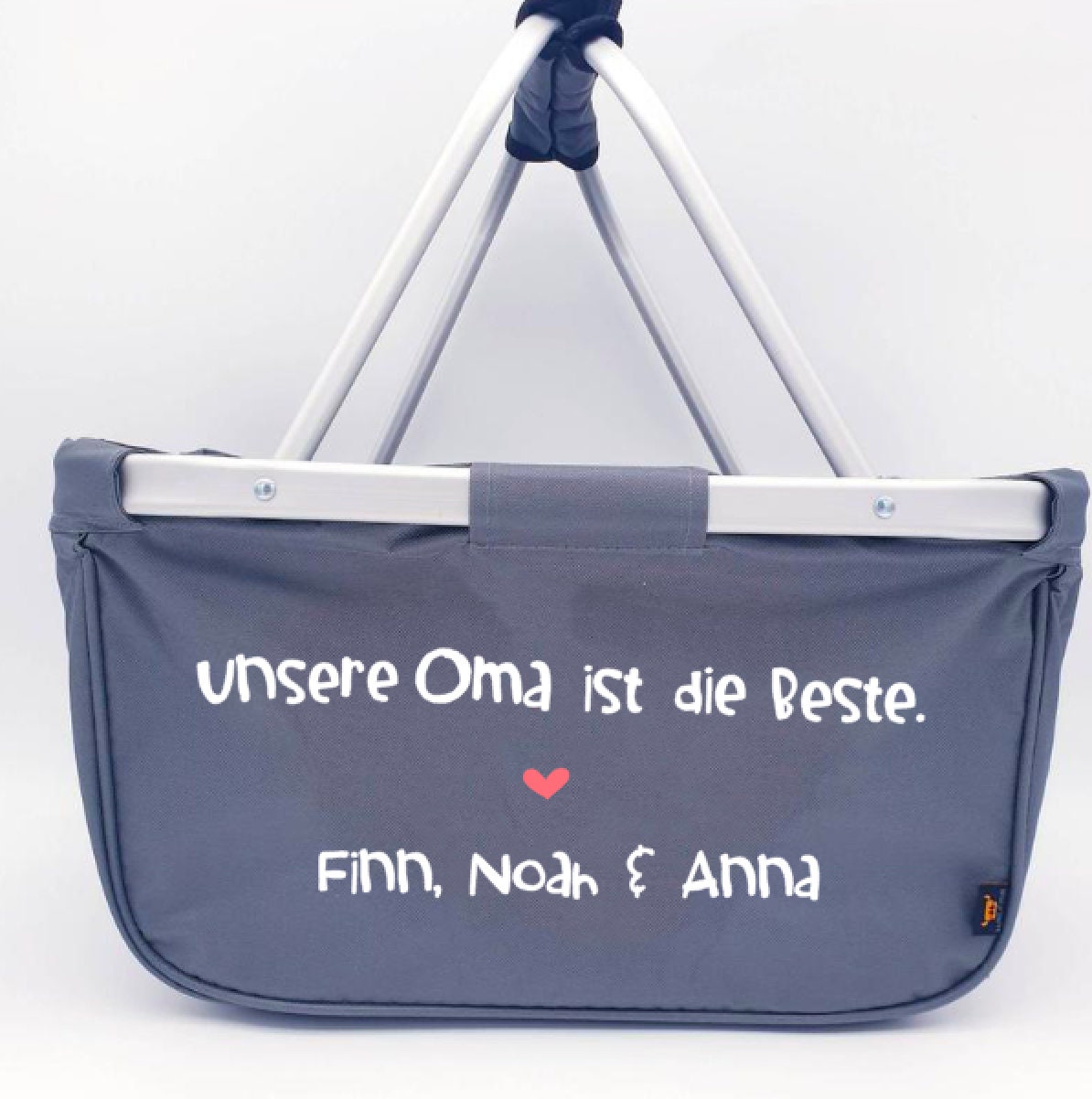 Geschenk für die Oma - Einkaufskorb Meine Oma ist die Beste - faltbar - Farbe grau - auch personalisiert