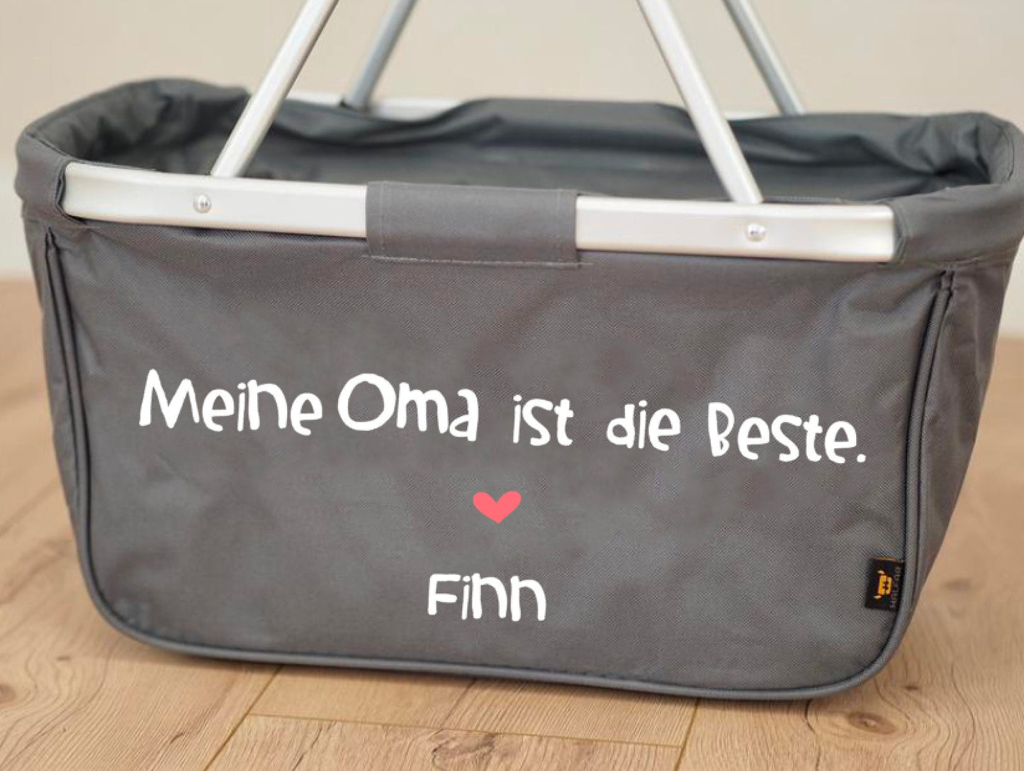 Geschenk für die Oma - Einkaufskorb Meine Oma ist die Beste - faltbar - Farbe grau - auch personalisiert