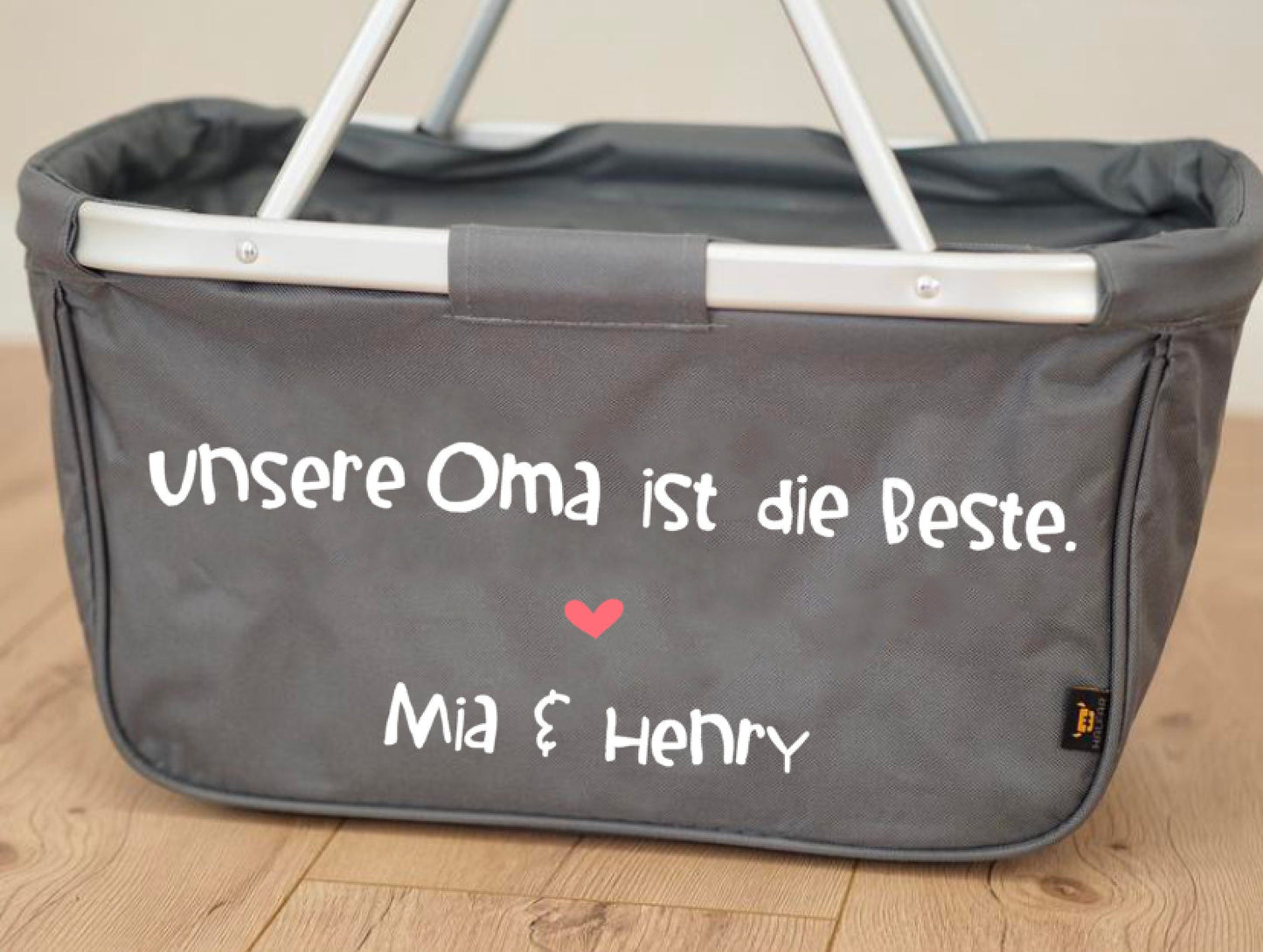 Geschenk für die Oma - Einkaufskorb Meine Oma ist die Beste - faltbar - Farbe grau - auch personalisiert
