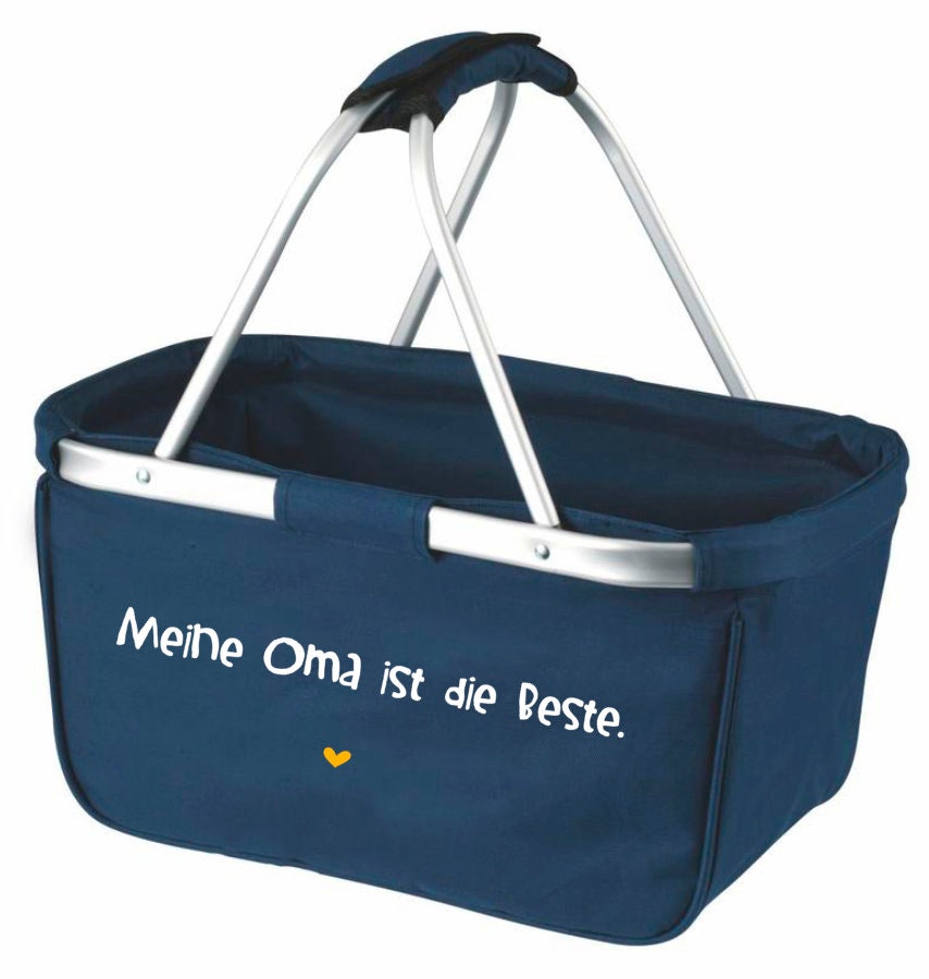 Geschenk für die Oma - Einkaufskorb "Meine oder Unsere Oma ist die Beste" -faltbar- Farbe blau navy -auch personalisiert mit Namen der Enkel