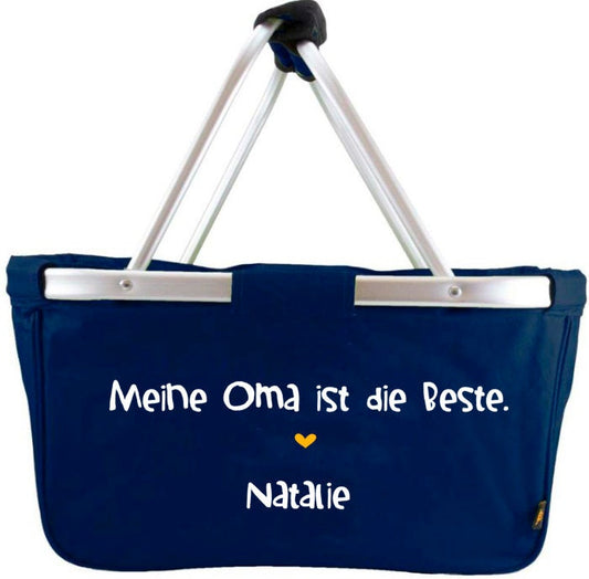 Geschenk für die Oma - Einkaufskorb "Meine/ Unsere Oma ist die Beste" - faltbar - Farbe blau navy - auch personalisiert mit Namen der Enkel