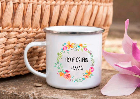 Ostergeschenk Kinder - Osterkörbchen Alternative -  Emaille Becher personalisiert