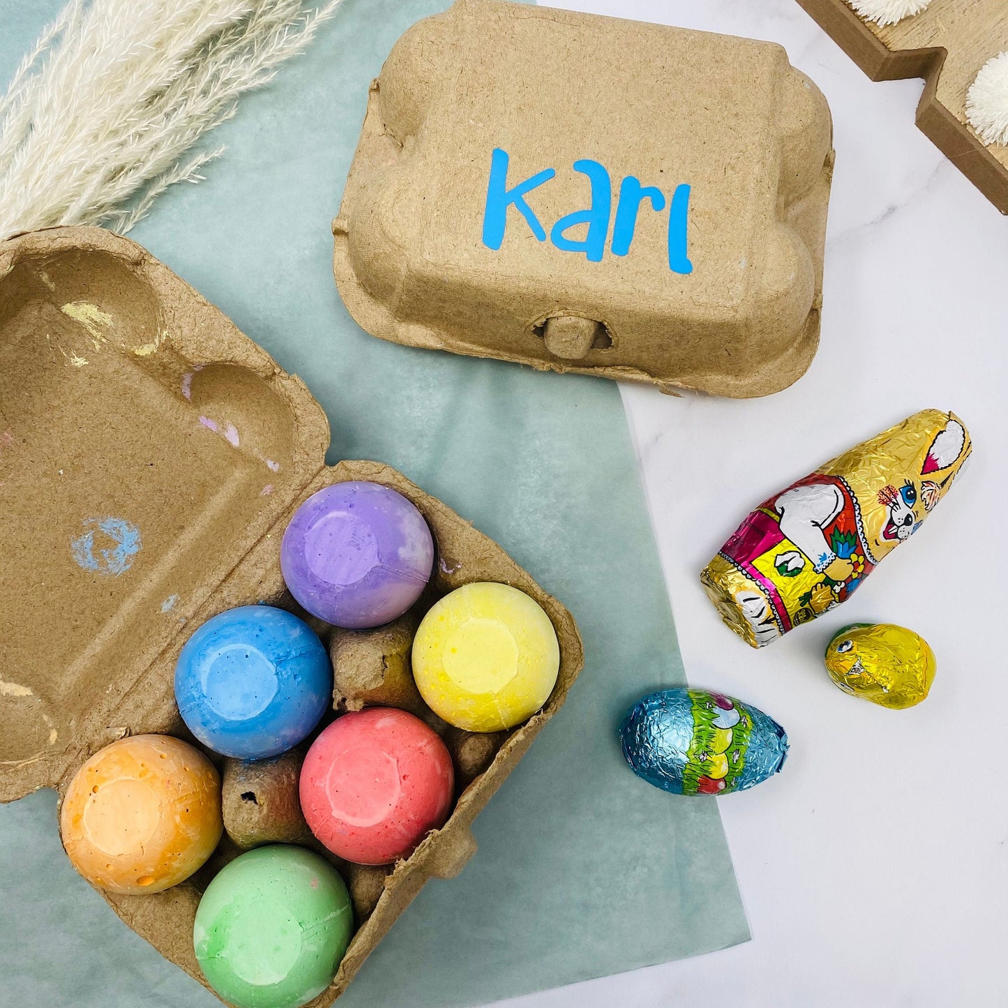 Geschenk für Kinder - Kreide Set im personalisierten Eierkarton Geburtstag