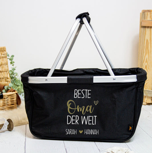 Einkaufskorb Beste Oma der Welt - faltbar - Farbe navy blau grau schwarz - personalisiert