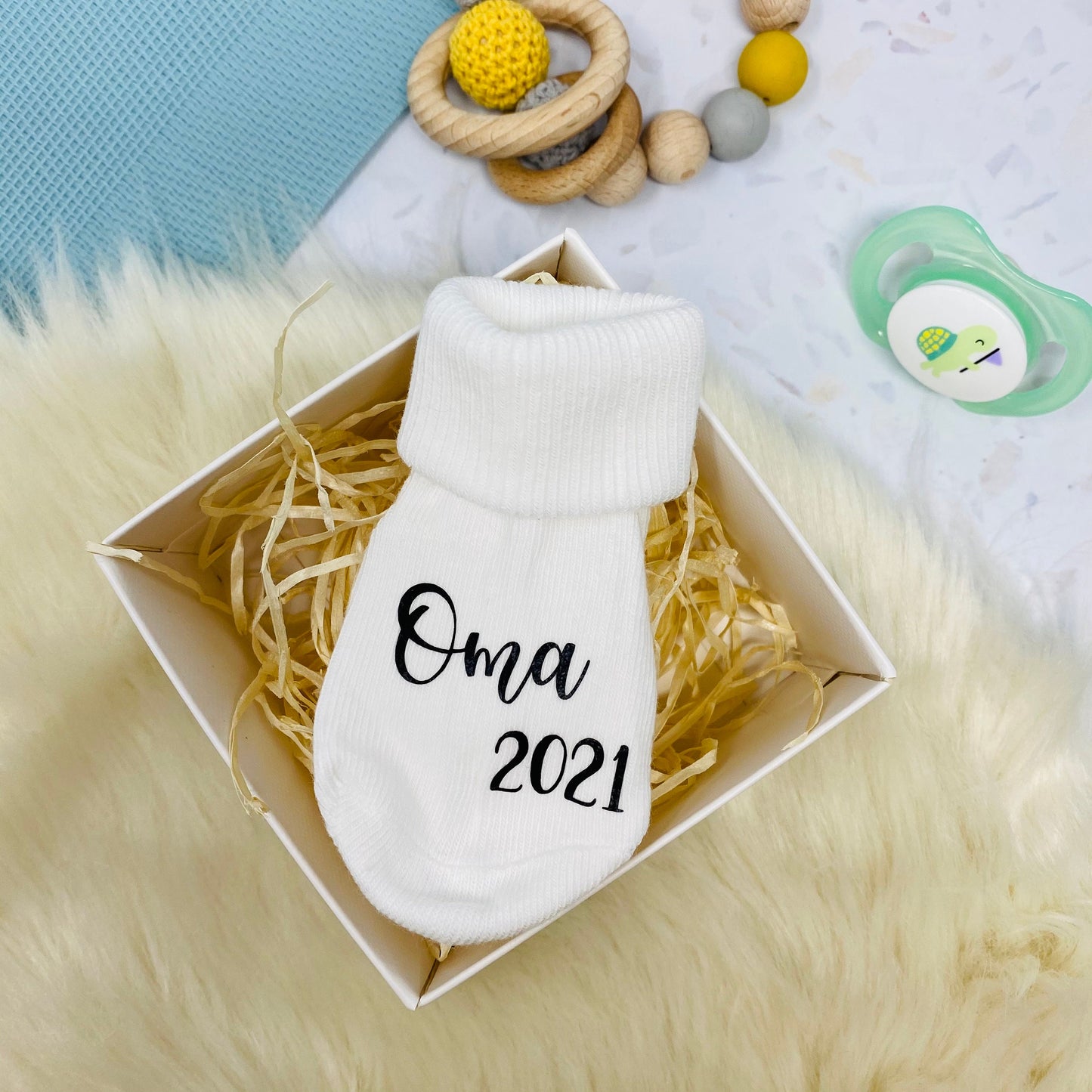 Schwangerschaft verkünden - Babysocken bedruckt - mit oder ohne Geschenkbox - Du wirst Oma Opa Tante Onkel 2024