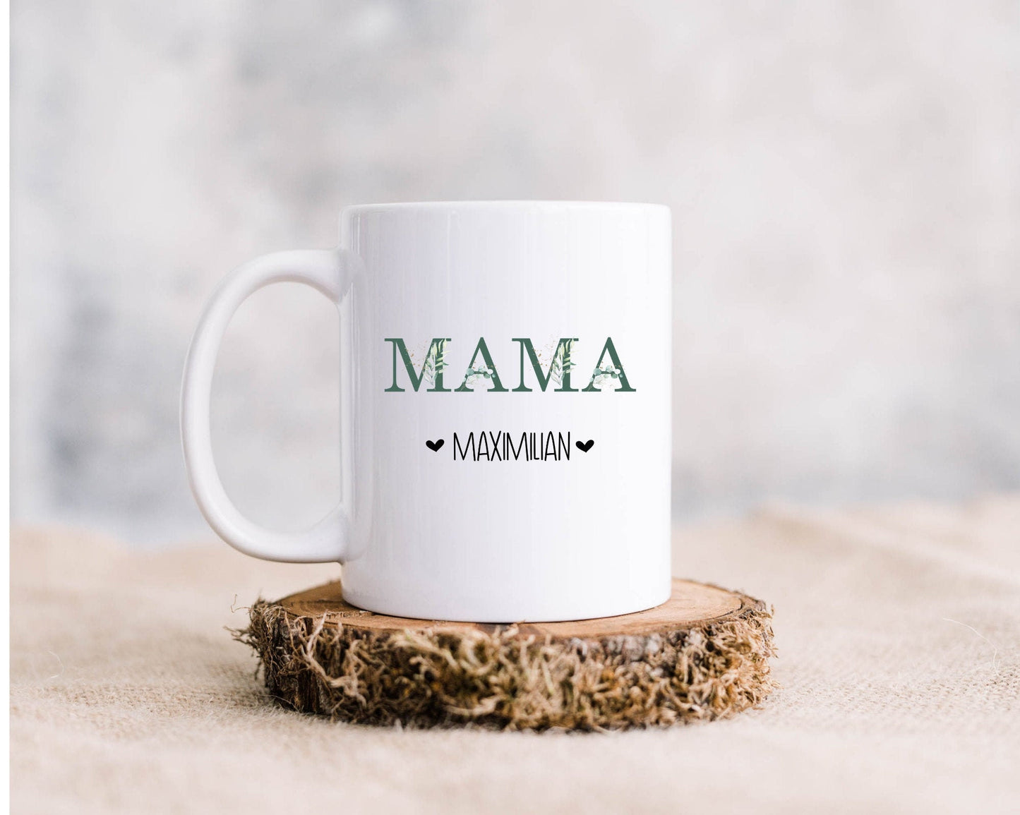 Tasse Kaffeebecher MAMA Eukalyptus- beidseitig bedruckt - personalisiert - Geschenk Muttertag Geburtstag Geburt Danke Blumen