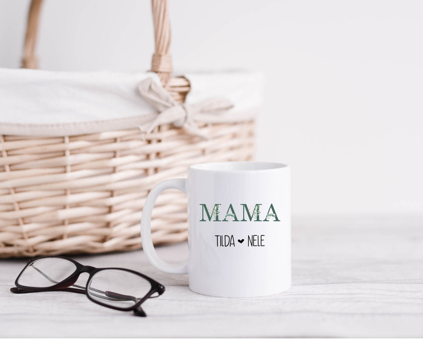 Tasse Kaffeebecher MAMA Eukalyptus- beidseitig bedruckt - personalisiert - Geschenk Muttertag Geburtstag Geburt Danke Blumen