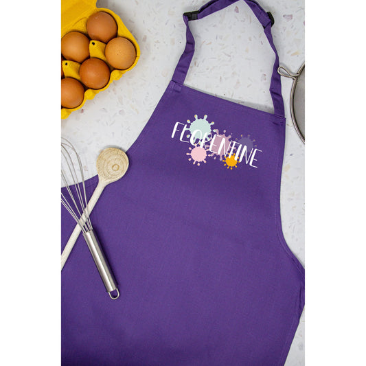 Kinderschürze personalisiert mit Farbklecksen und Name, zum Backen, Basteln und Gärtnern - Wunschname und 7 Farben - Kleckse Mädchen