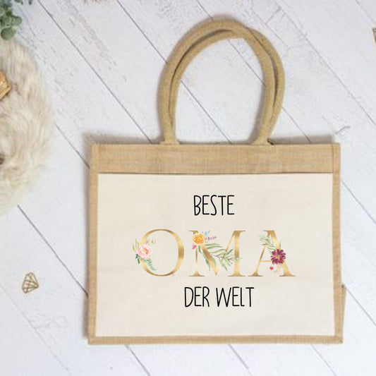 Mini Shopper "Beste Oma der Welt"  kleine Einkaufstasche aus Canvas und Jute