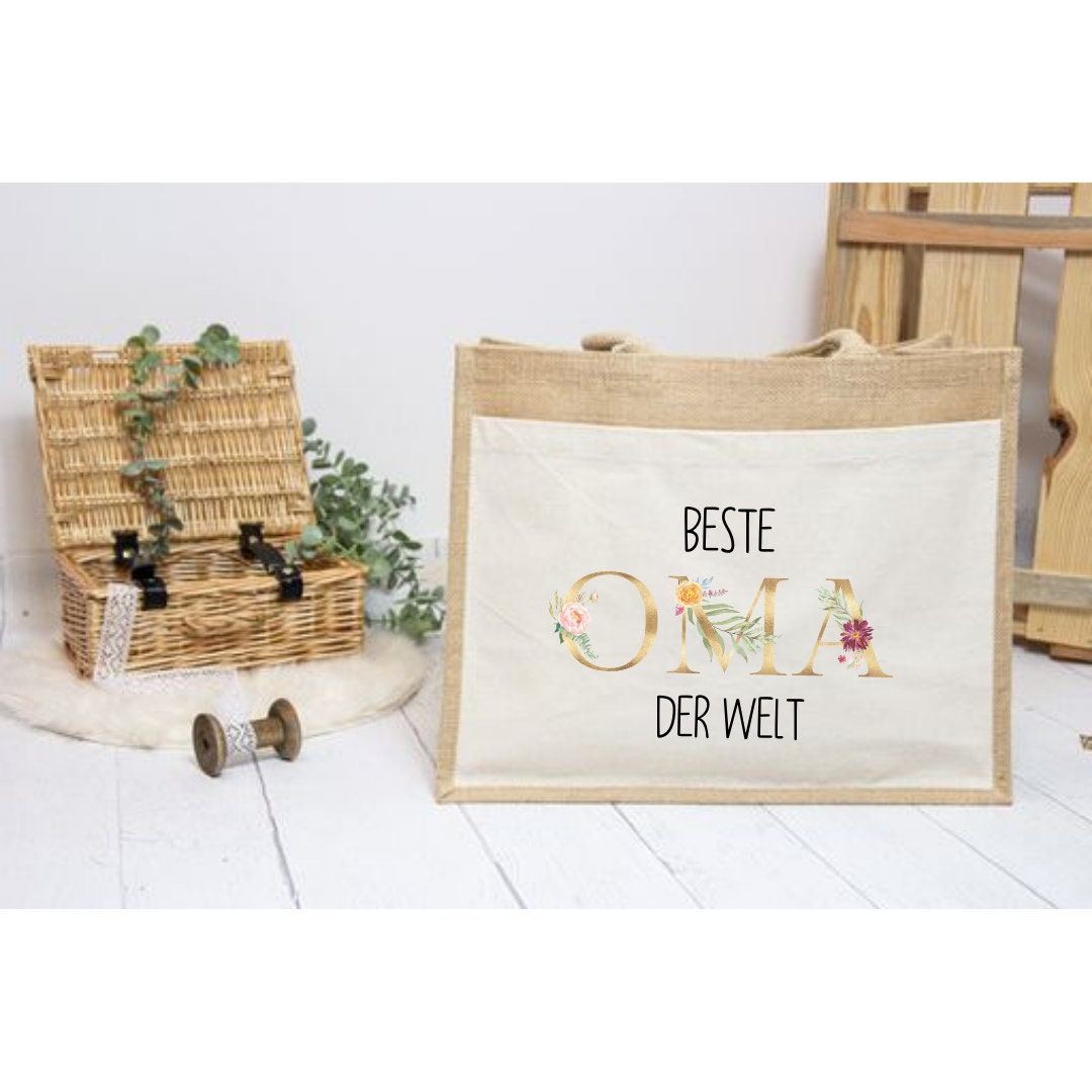 Mini Shopper "Beste Oma der Welt" kleine Einkaufstasche aus Canvas und Jute