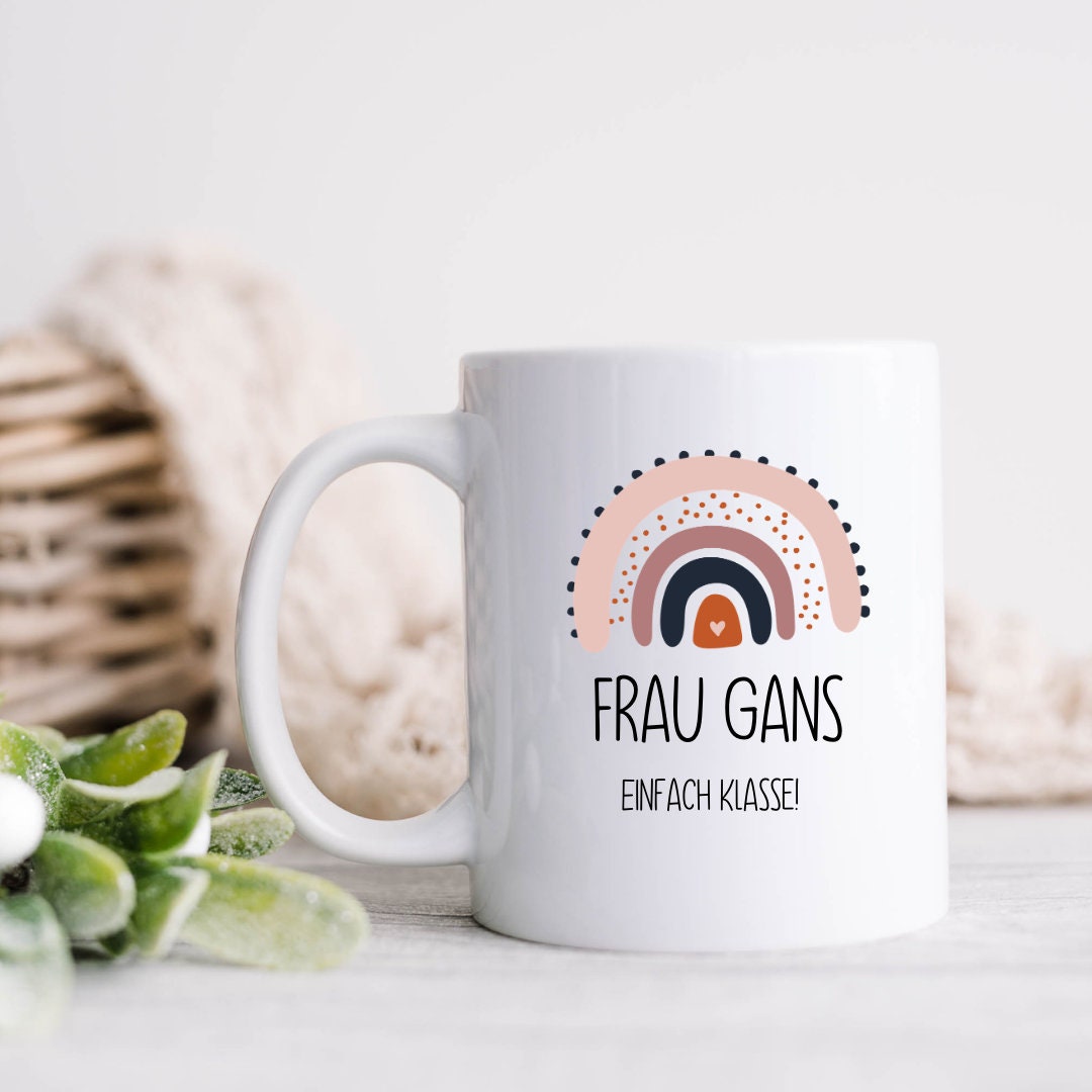 Abschiedsgeschenk für die Erzieherin oder Lehrerin - Tasse mit Regenbogen - personalisierbar