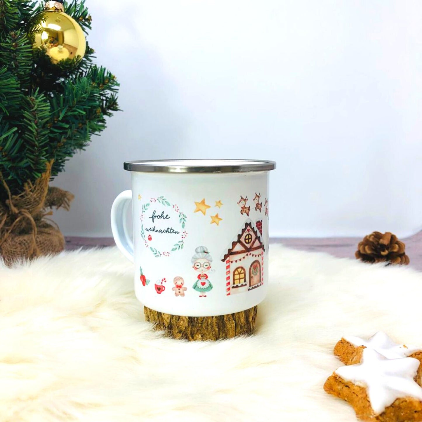 Weihnachten Kinderbecher mit Namen - Tasse Emailletasse Kindertasse Becher personalisiert