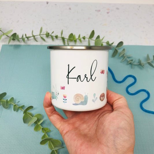 Kinderbecher mit Namen - Tasse Emailletasse Kindertasse Becher personalisiert - Waldtiere