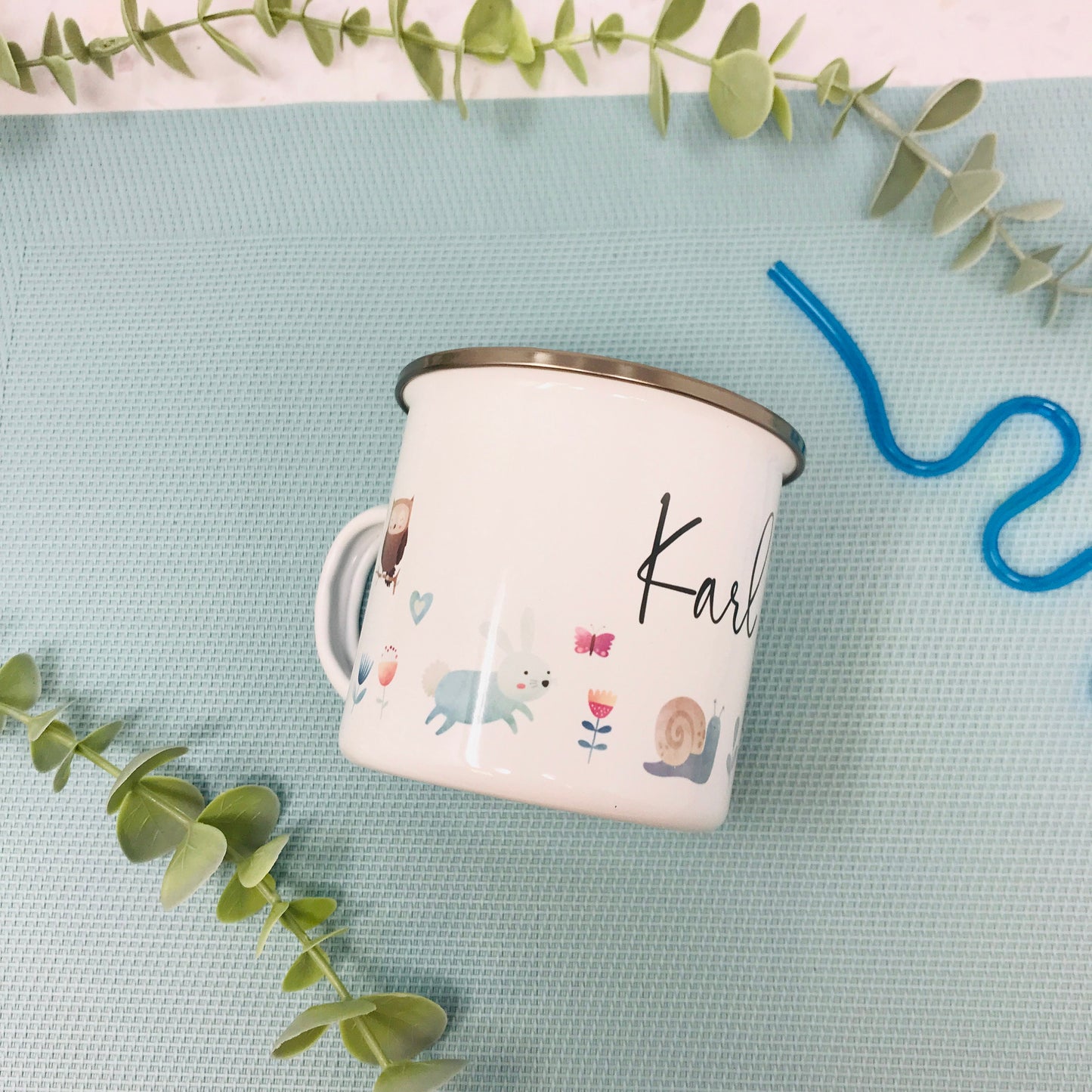 Kinderbecher mit Namen - Tasse Emailletasse Kindertasse Becher personalisiert - Waldtiere