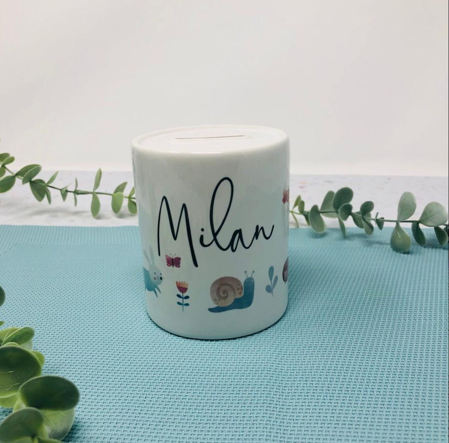 Spardose mit Name - personalisiert - Einschulung Geburt - Waldtiere