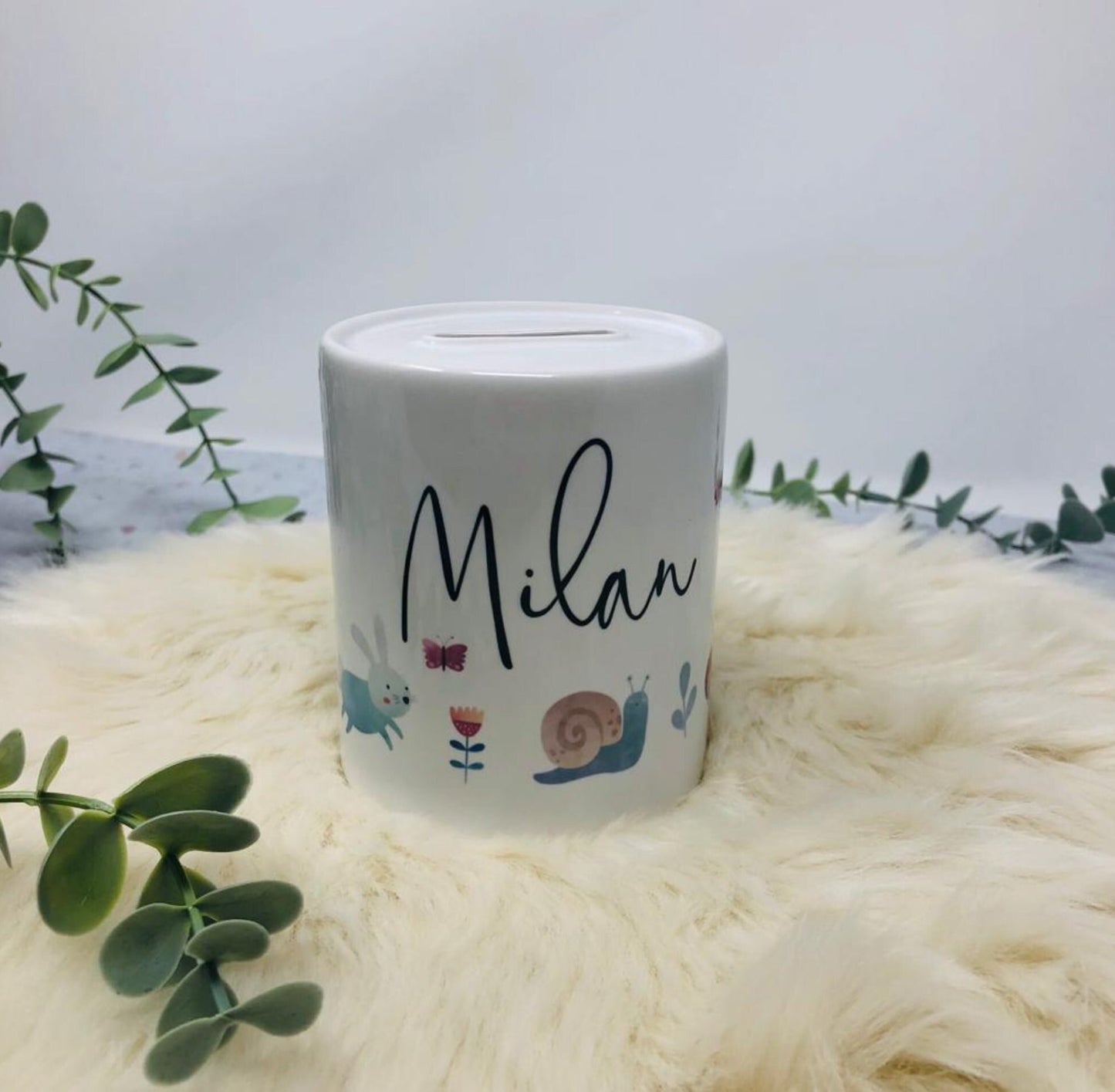 Spardose mit Name - personalisiert - Einschulung Geburt - Waldtiere