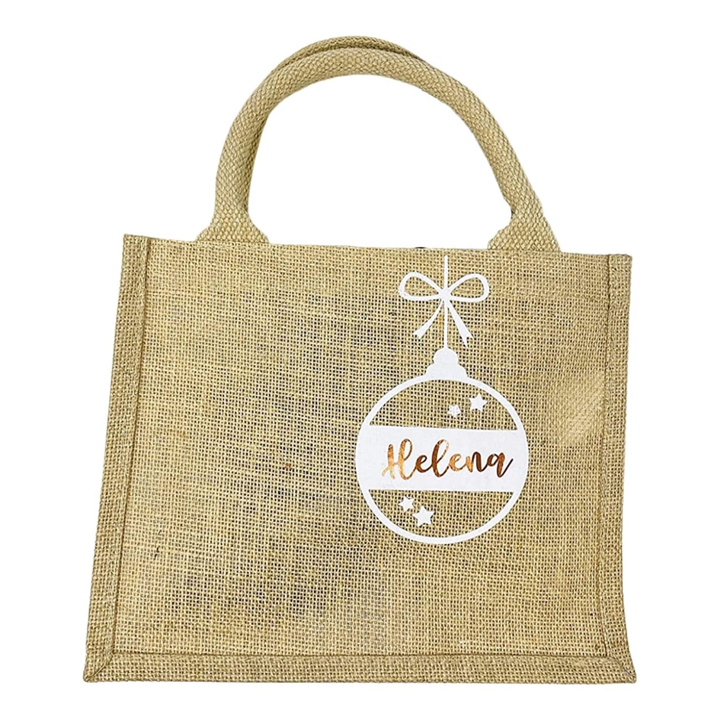 Jutebeutel Tasche aus Jute klein - personalisiert mit Weihnachtskugel und Namen - persönliche Geschenkverpackung - nachhaltig