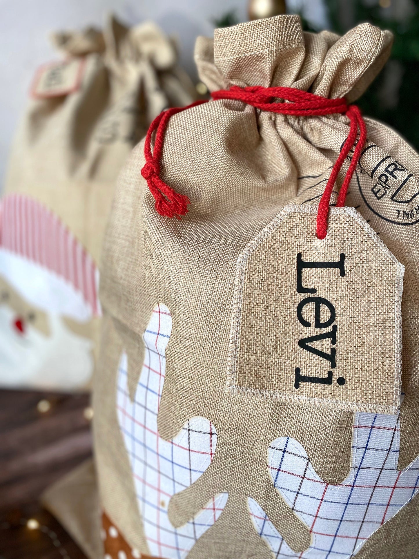 Nikolaussack Weihnachtssack Geschenkbeutel Weihnachten Jutesack groß personalisiert mit Namen - Rentier