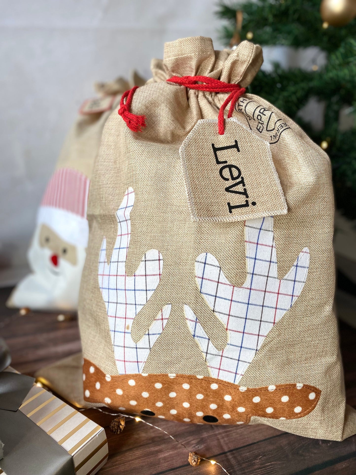 Nikolaussack Weihnachtssack Geschenkbeutel Weihnachten Jutesack groß personalisiert mit Namen - Rentier
