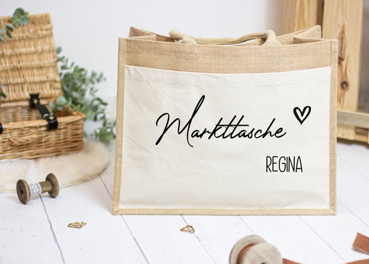 Mini Shopper - kleine Jutetasche mit Canvas Fronttasche, verschiedene Designs