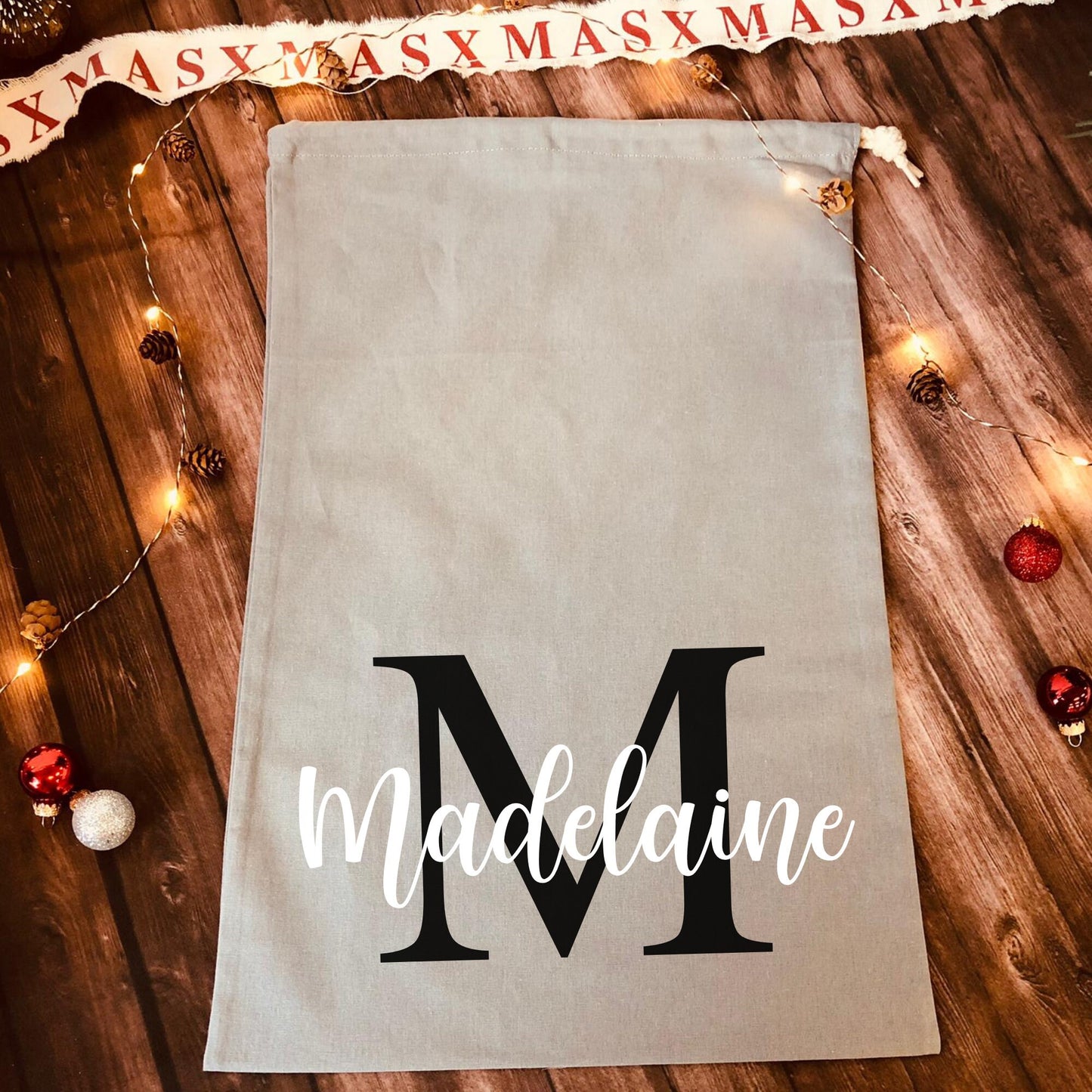 Nikolaussack Weihnachtsmann Sack Geschenkbeutel Weihnachten personalisiert mit Namen und Initial