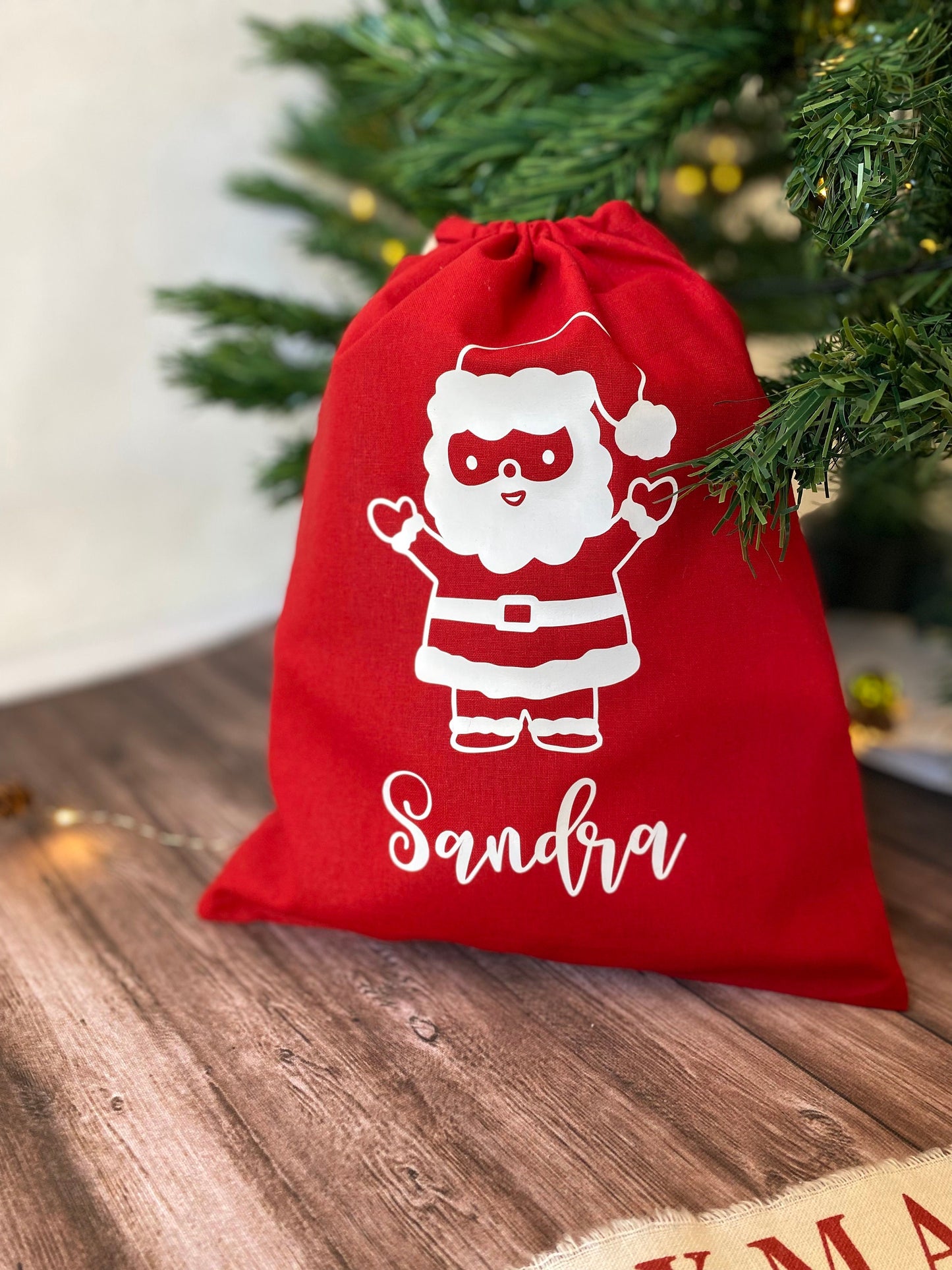 Nikolausstiefel Baumwollbeutel rot Weihnachten personalisiert - nachhaltige Geschenkverpackung
