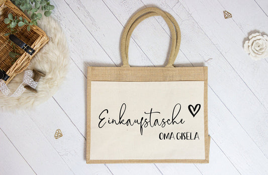 Mini Shopper - kleine Jutetasche mit Canvas Fronttasche, verschiedene Designs