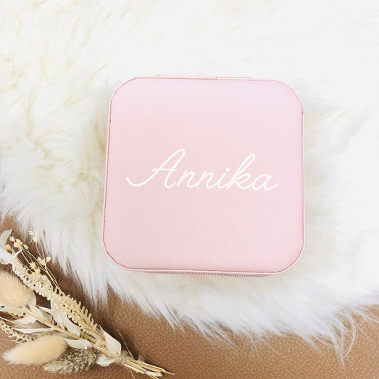 Schmuckschatulle Etui Mädchen - personalisiert mit Namen - Geschenk Kommunion Einschulung Geburtstag -ROSA