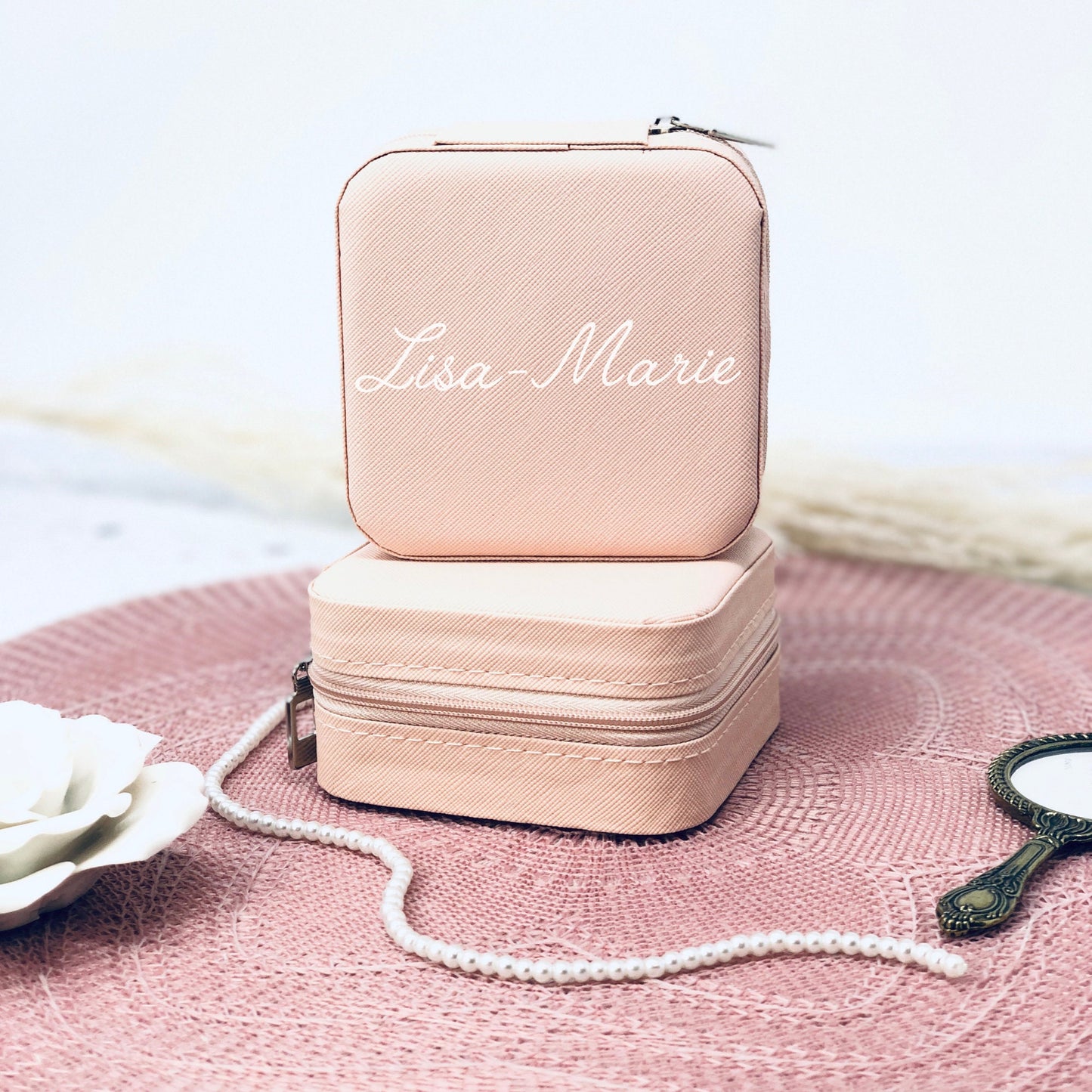 Schmuckschatulle Etui Mädchen - personalisiert mit Namen - Geschenk Kommunion Einschulung Geburtstag -ROSA