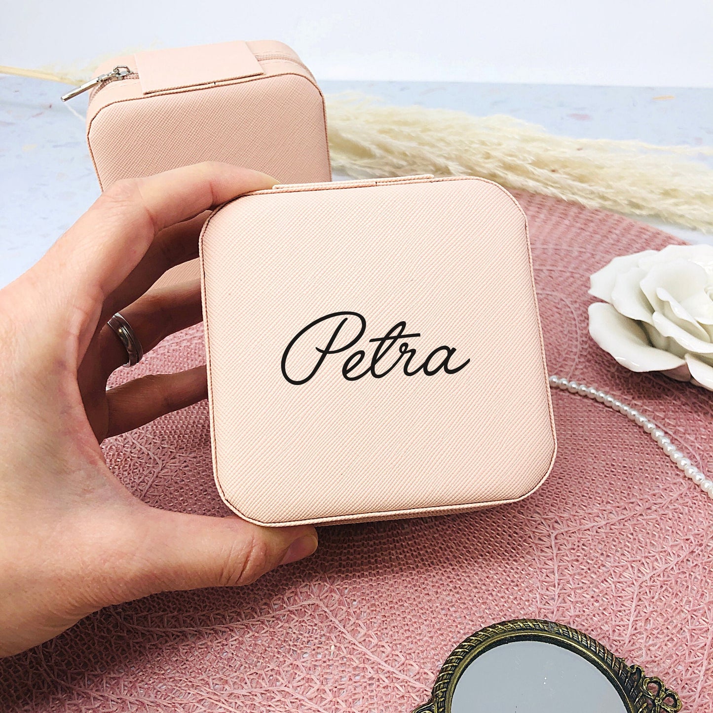 Schmuckaufbewahrung Etui Mädchen - personalisiert mit Namen - Geschenk Kommunion Einschulung Geburtstag -ROSA