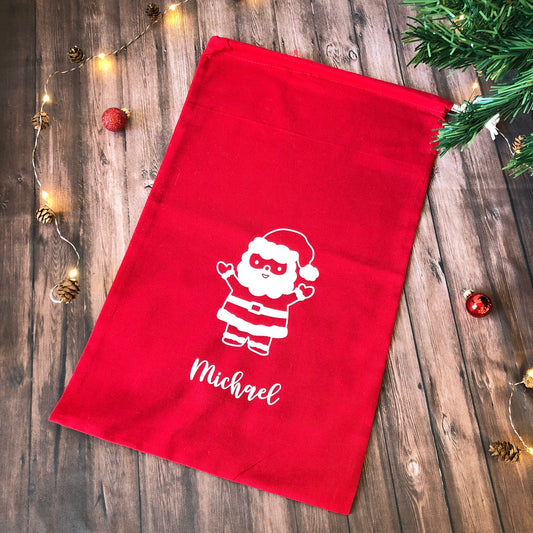 Nikolausstiefel Baumwollbeutel rot Weihnachten personalisiert - nachhaltige Geschenkverpackung