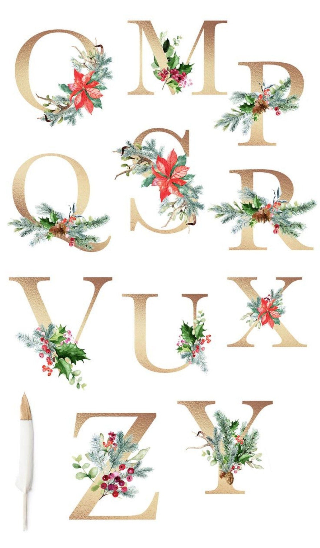 Keramik Tasse Weihnachten - personalisiert mit Initial und Namen - Design Greenery