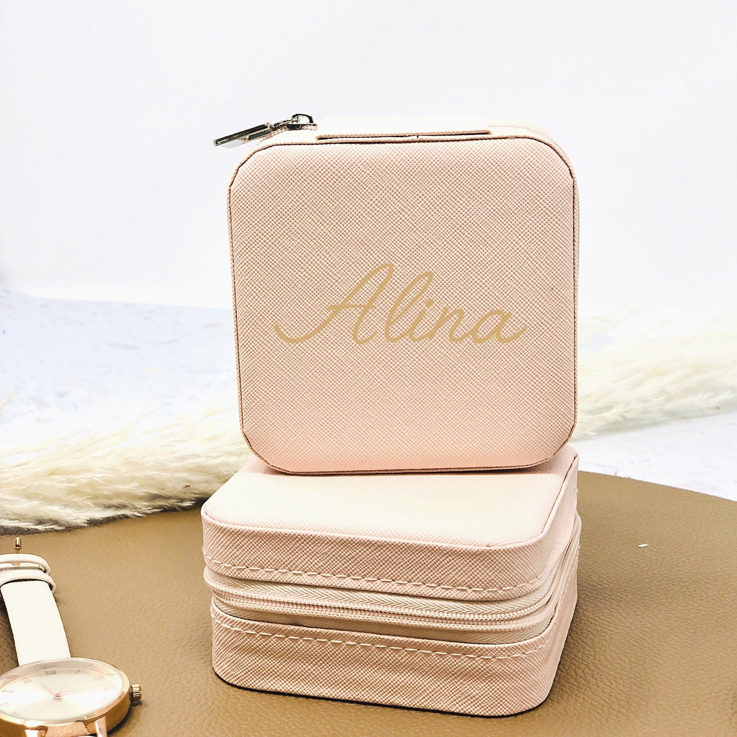 Schmuckschatulle Etui Mädchen - personalisiert mit Namen - Geschenk Kommunion Einschulung Geburtstag -ROSA