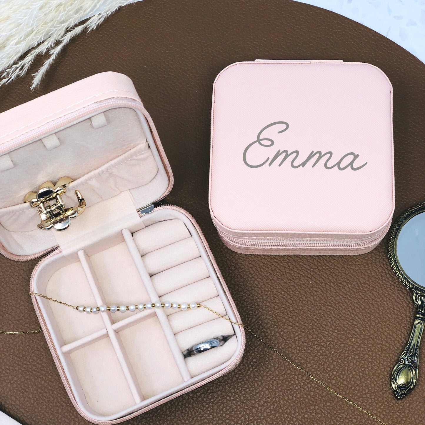 Schmuckschatulle Etui Mädchen - personalisiert mit Namen - Geschenk Kommunion Einschulung Geburtstag -ROSA