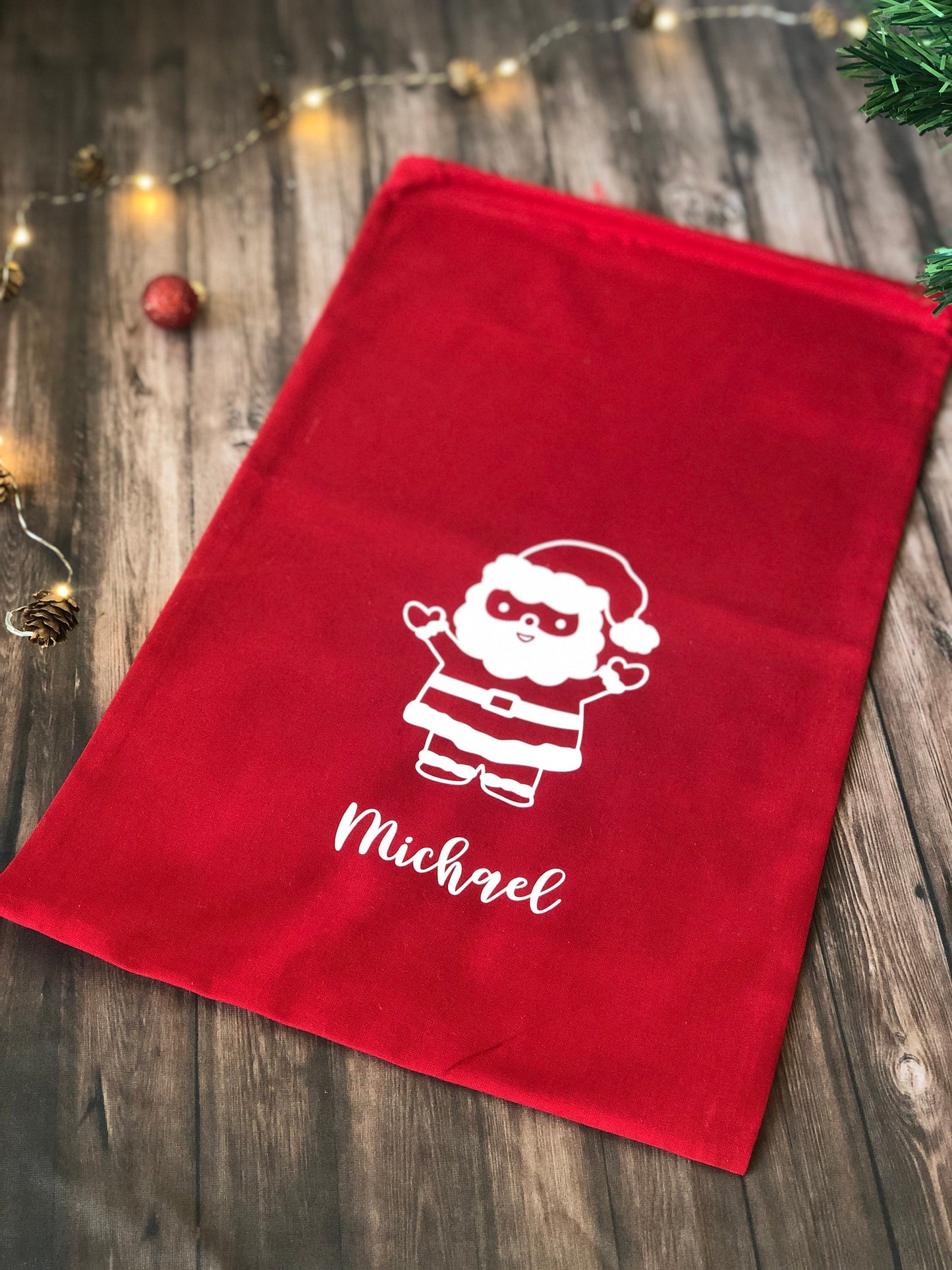 Nikolausstiefel Baumwollbeutel rot Weihnachten personalisiert - nachhaltige Geschenkverpackung