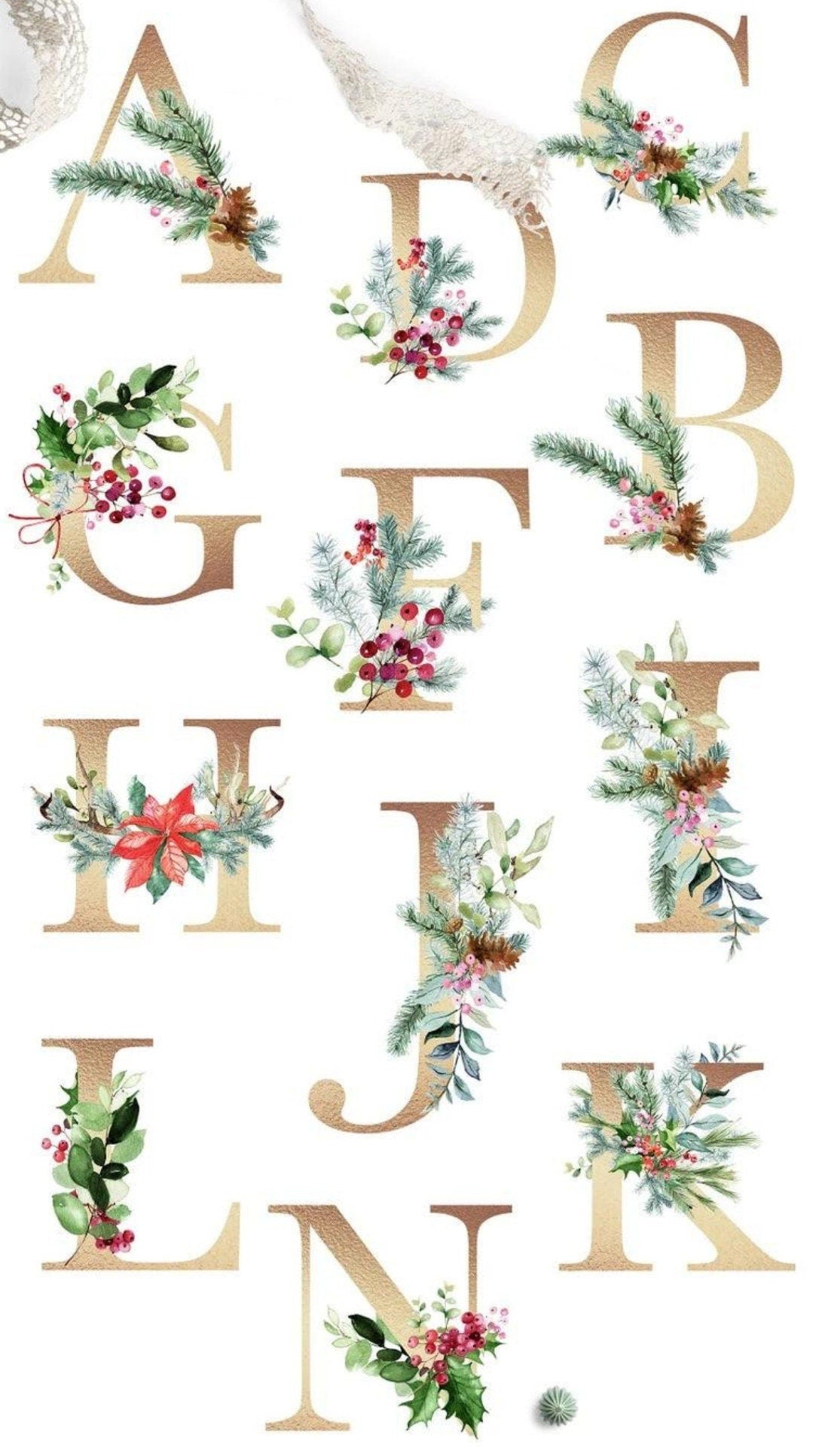Keramik Tasse Weihnachten - personalisiert mit Initial und Namen - Design Greenery