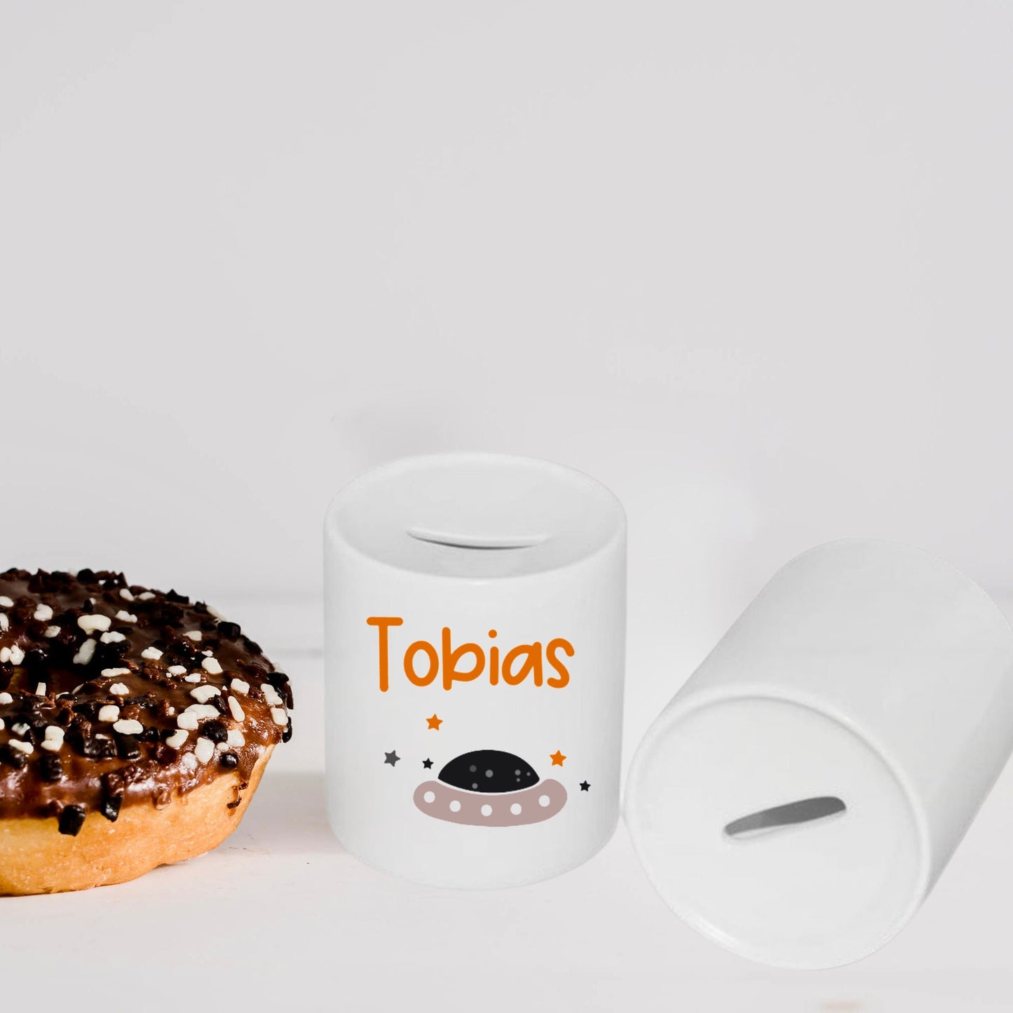 Spardose mit Name - personalisiert - Einschulung Geburt - Design Weltall