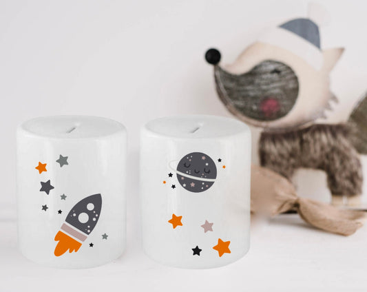 Spardose mit Name - personalisiert - Einschulung Geburt - Design Weltall
