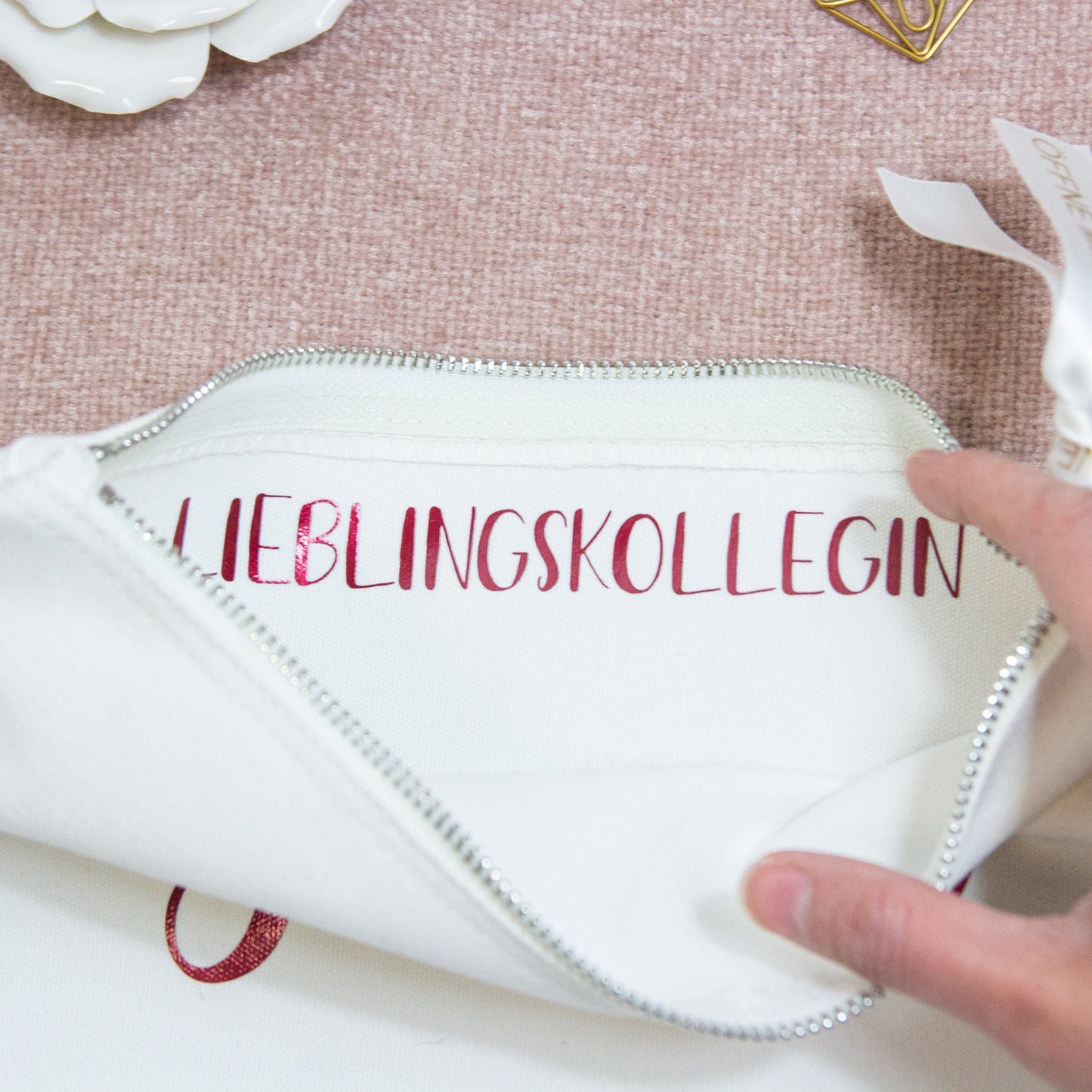 Überraschungsgeschenk - Kosmetikbeutel mit geheimer Nachricht innen - außen mit Name