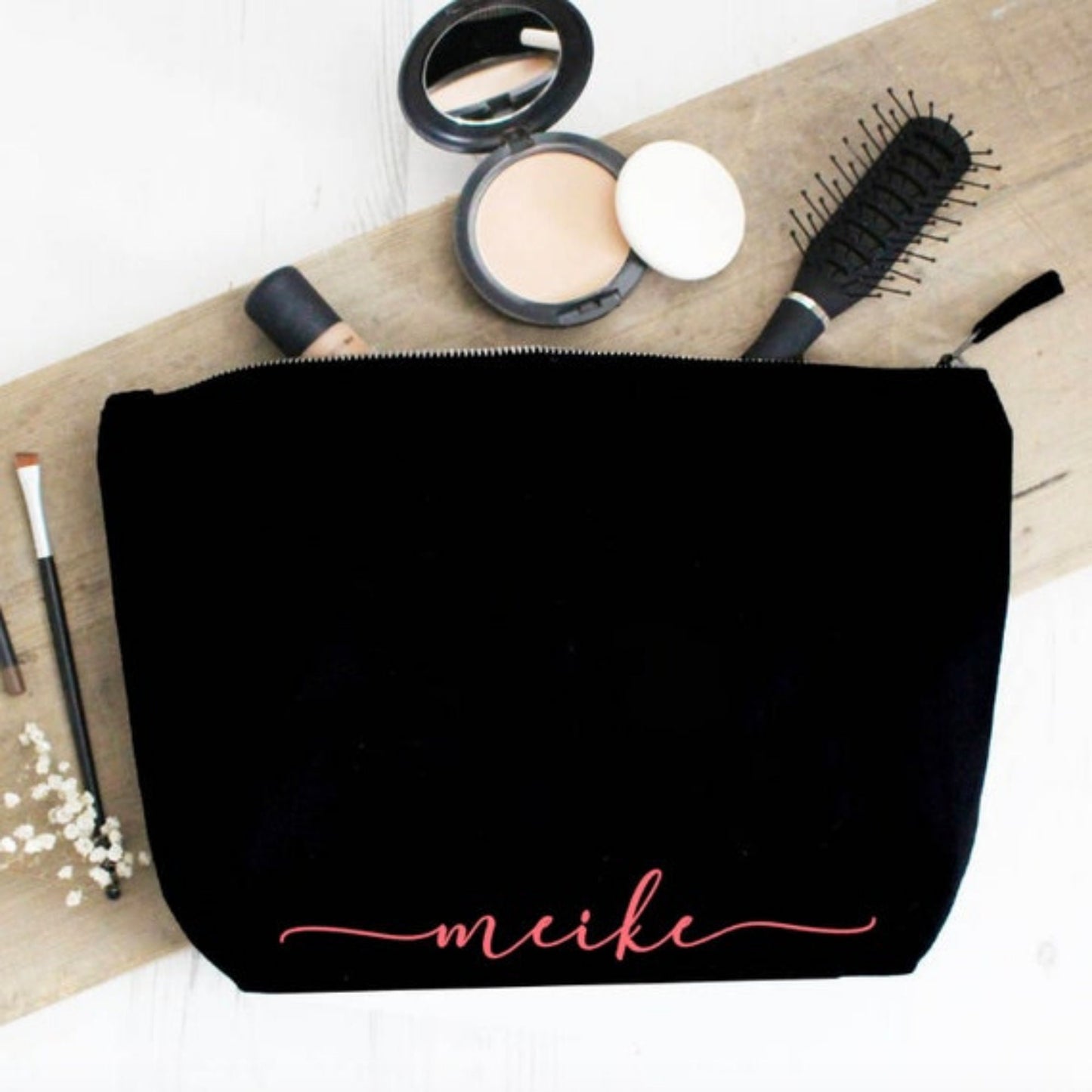 Geschenk beste Freundin - personalisierte Kosmetiktasche Bodenbeutel - Name Kalligraphie -